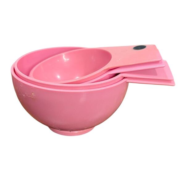 Vintage 1950s Crown Corning Retro Magnetic Pink Measuring Cups Set of 4 MCM - Picture 1 of 12